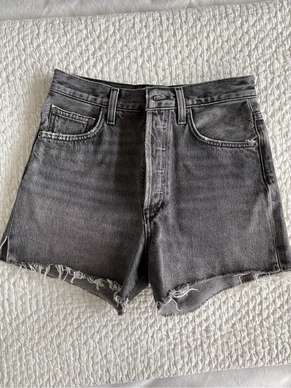 Agolde- Dee Shorts. Washed Black High-Rise Denim Shorts- New